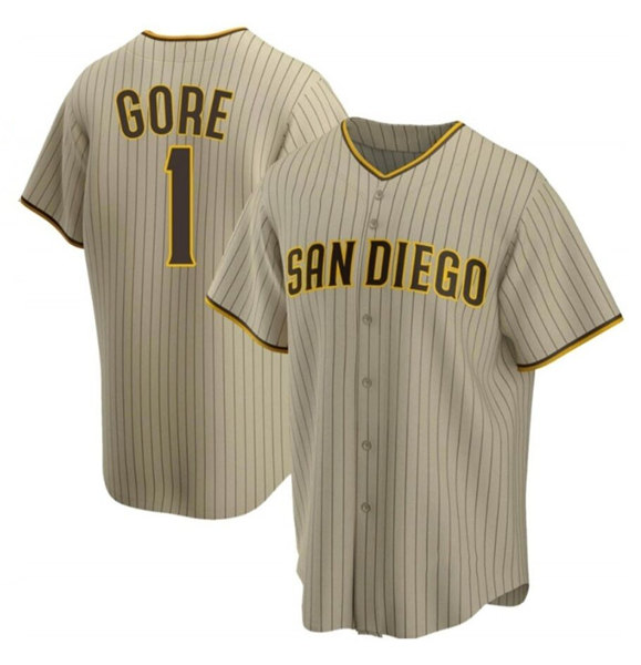 Men's San Diego Padres #1 MacKenzie Gore Brown Cool Base Stitched Jersey Men's San Diego Padres #1 MacKenzie Gore Brown Cool Base Stitched Jersey